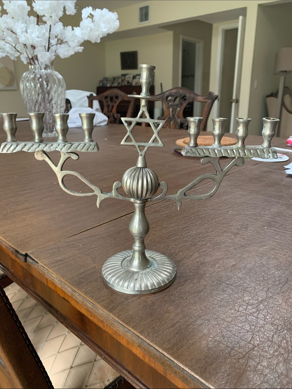 Vintage silver menora